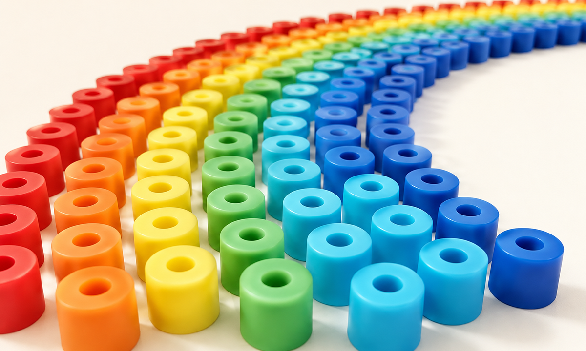 Colorful 2.6 mm fuse beads arranged in rainbow rows